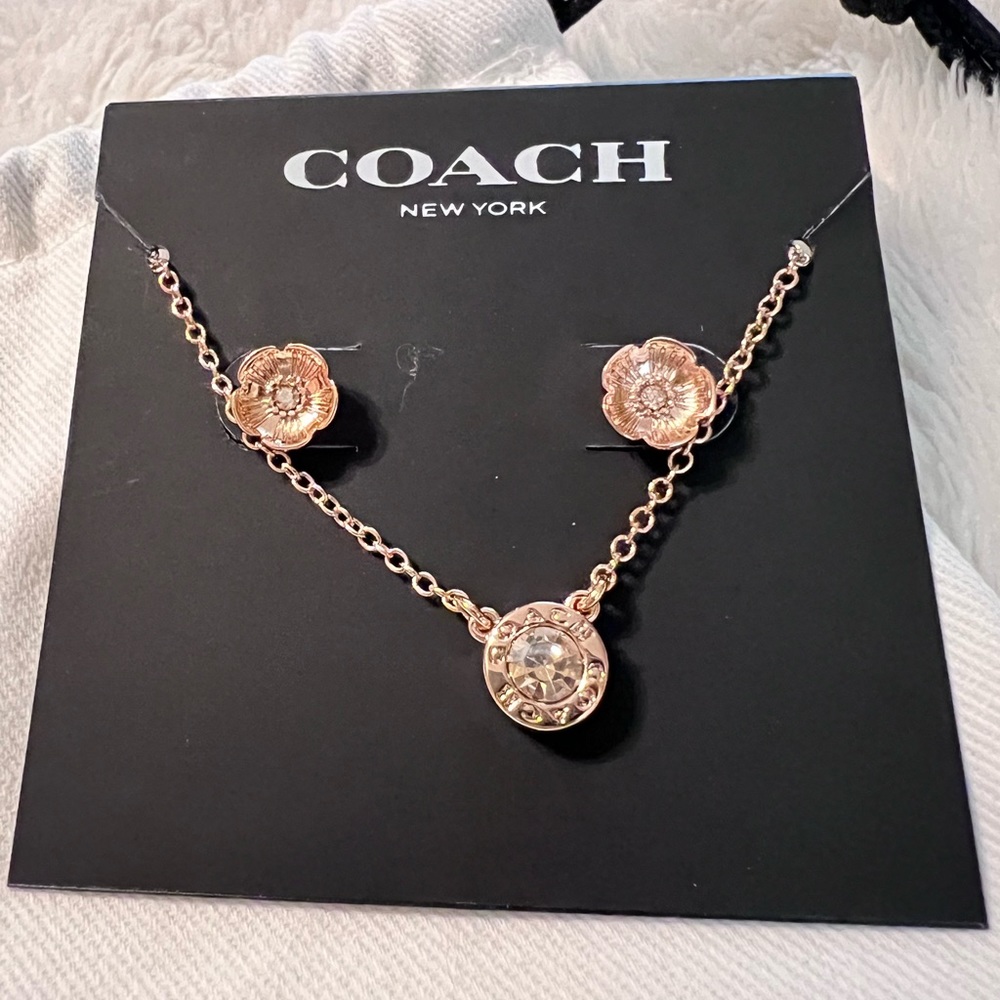Rose Gold Earring and Necklace Set | Coach | NEW